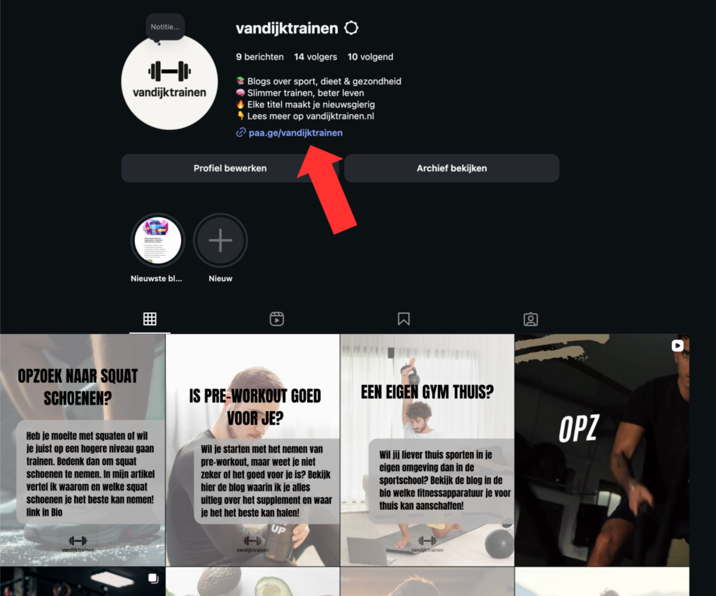 Instagram pagina van VanDijktrainen over hoe je kan promoten op social media