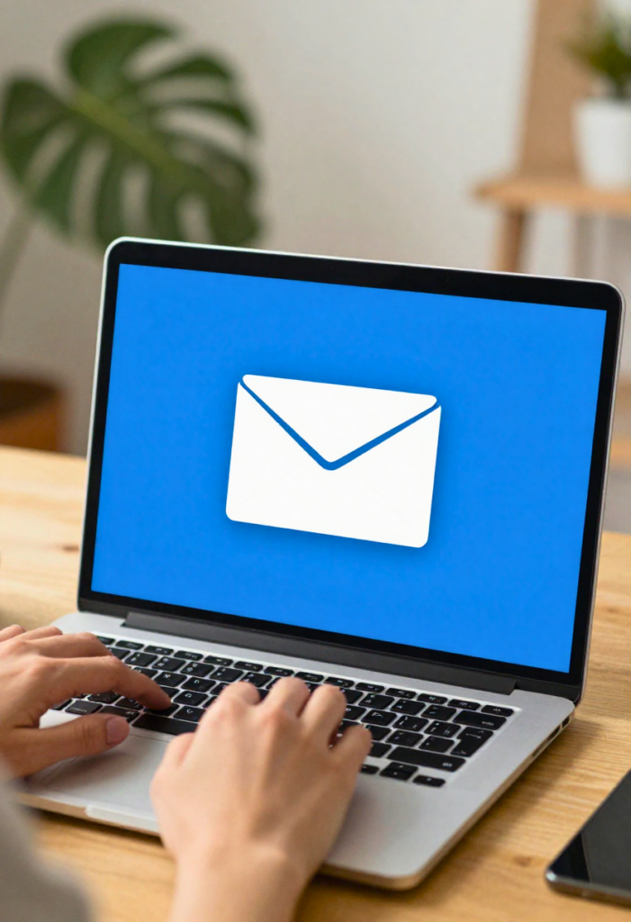 een laptop op tafel waarop email marketing gedaan wordt