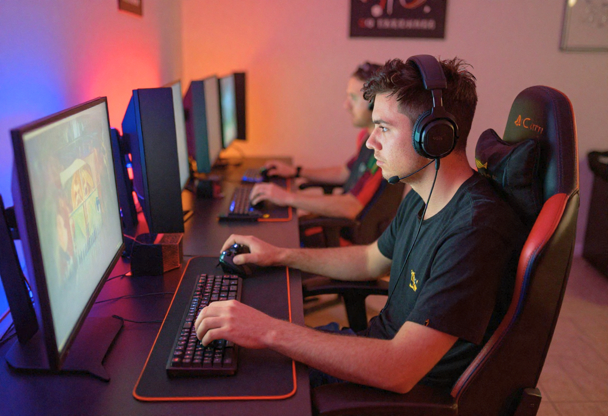 Een man die geld verdient met gamen op een computer