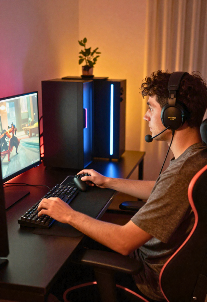 Een man die geld verdient met gamen op een computer