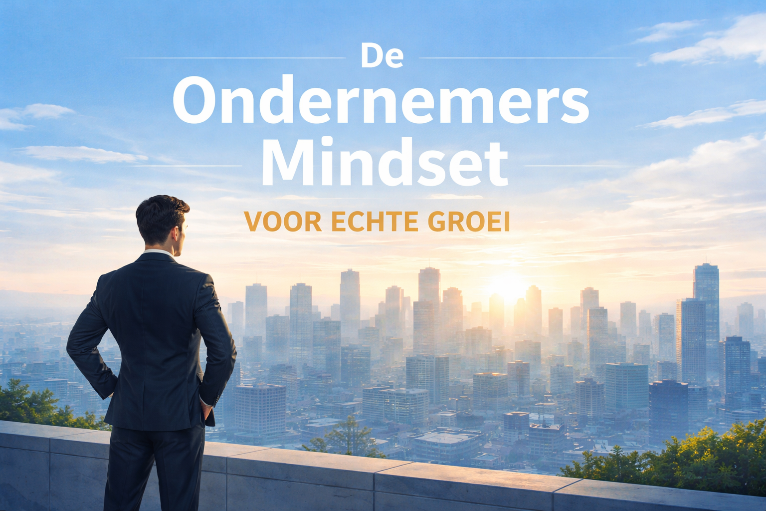 ondernemer kijkt uit over stad als symbool voor ondernemers mindset en groei